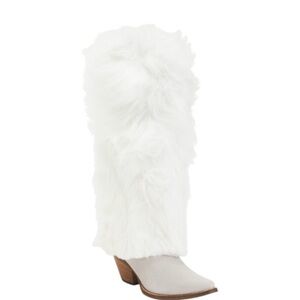 Dingo White Faux Fur Knee High Western Boots Size 9 NWT Pointed Toe